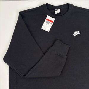 Nike Sportswear Club Fleece Crewneck Sweatshirt Mens Large Black BV2662-010 NWT